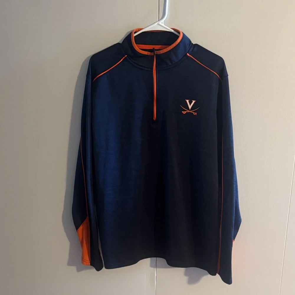 University of Virginia Colosseum Men’s Navy and Orange Quarter-Zip Sweater - Picture 1 of 5